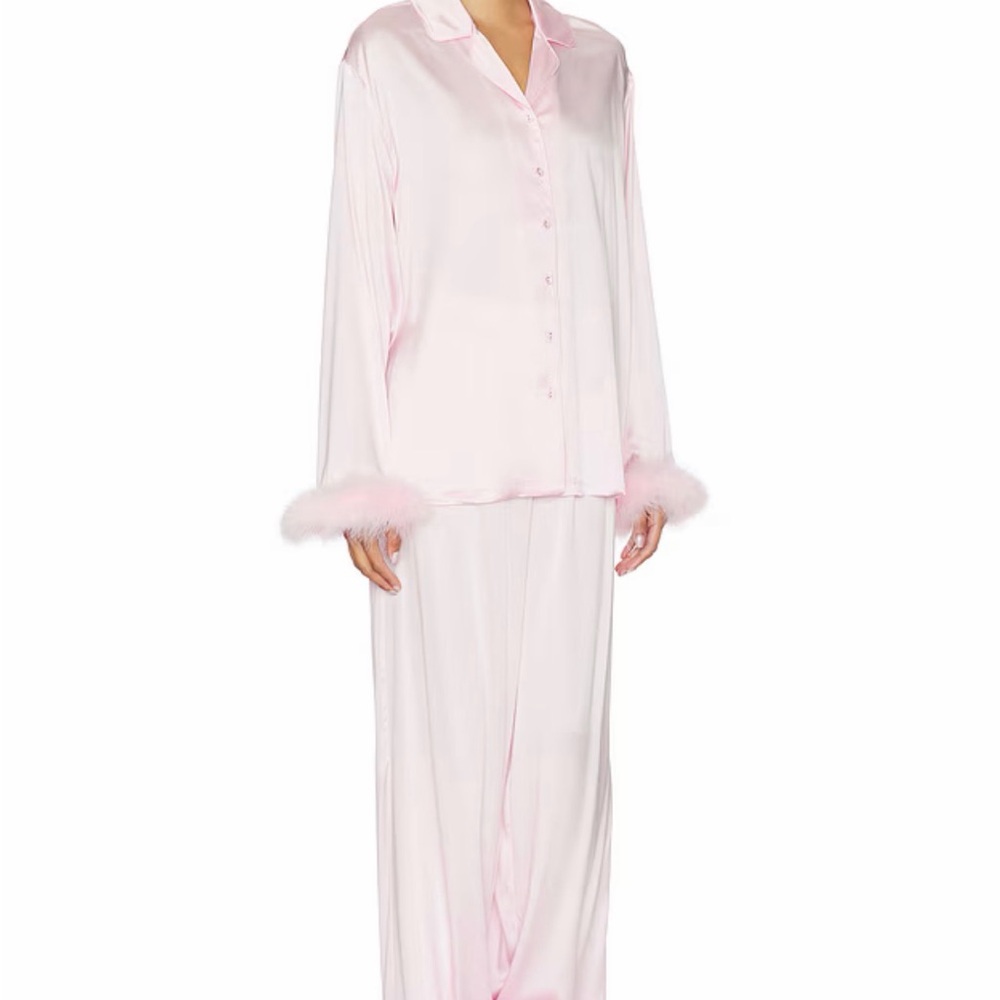 SKIMS Pink Satin Feather Trim Pajama Set | Size Small - Picture 8 of 10